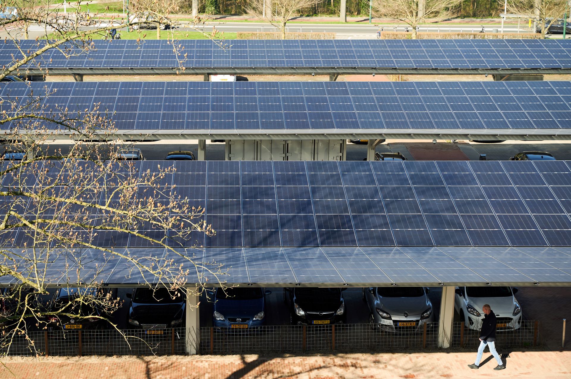 Solar panels on top of a parking slot.
