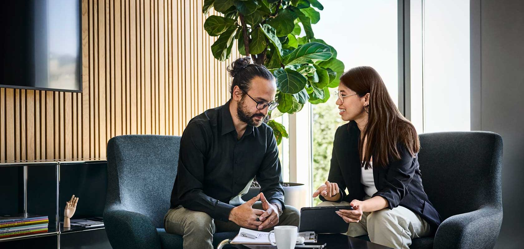 Two persons having a conversation