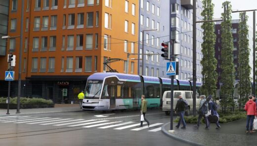 Havainnekuva Vantaan ratikasta Kielotiellä.