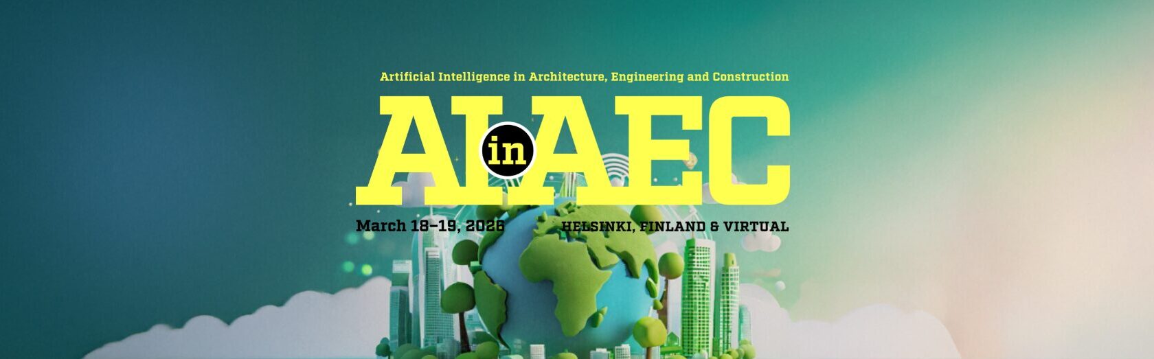 AI in AEC kirjoitettuna. Tekstin takana 3D maapallo.