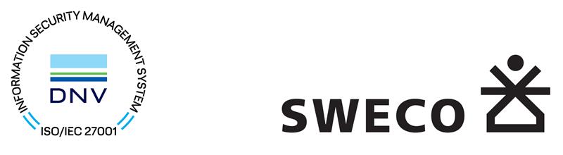 ISOIEC27001 sertifikaatin logo yhdessä Sweco-logon kanssa