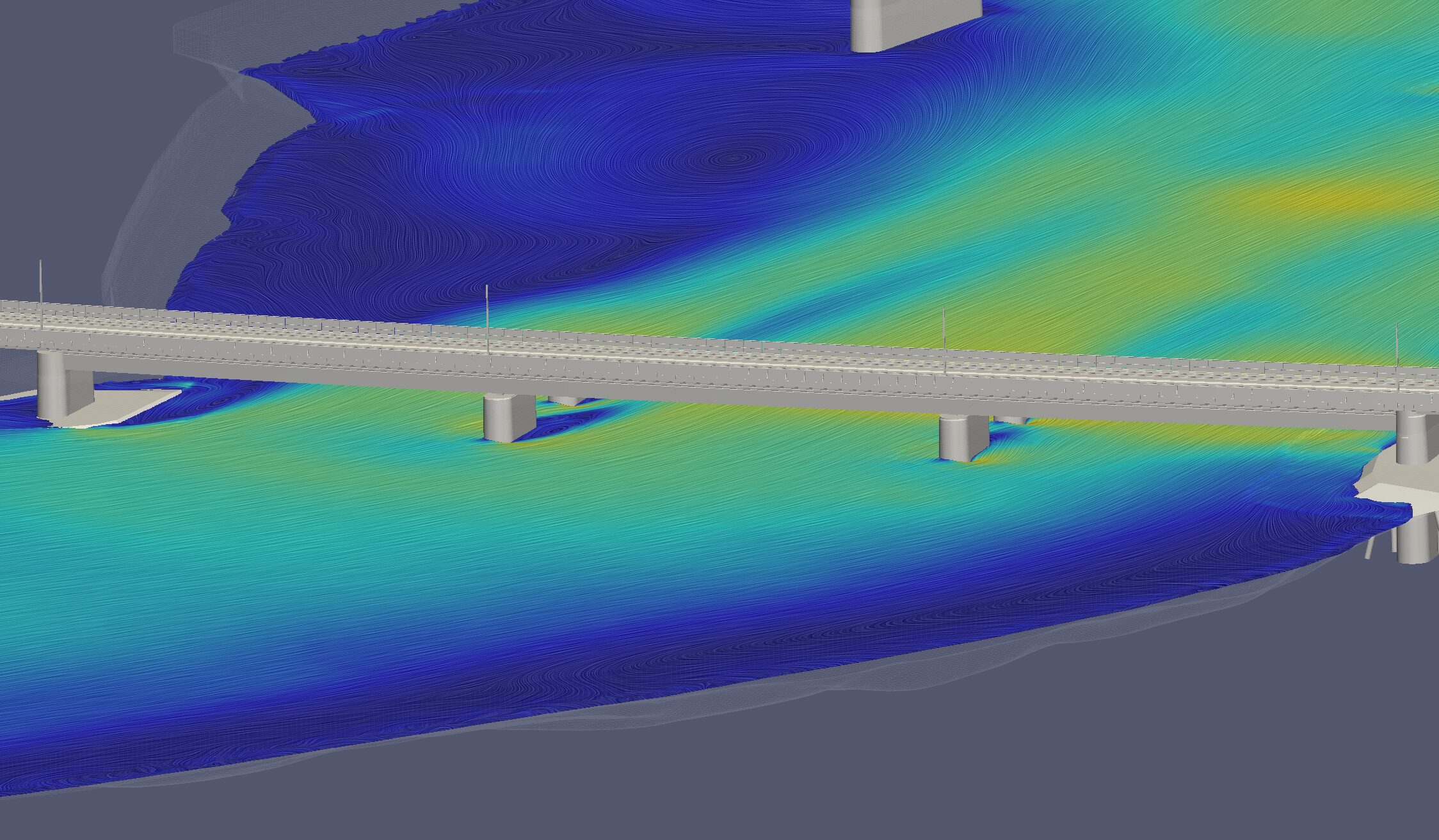 An illustrative image of a bridge with flowing water beneath and around it.